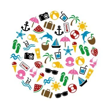 Summer icons in circle Stockillustratie