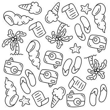 Summer icons doodle set vector design Illustrazione stock