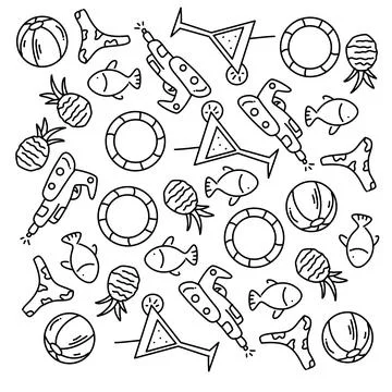 Summer icons doodle set vector design Stock Illustration