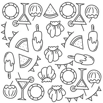 Summer icons doodle set vector design Stock Illustration