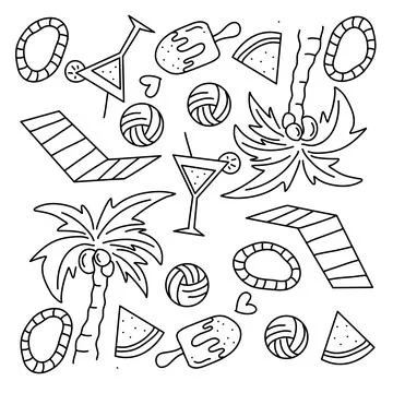 Summer icons doodle set vector design Stock Illustration