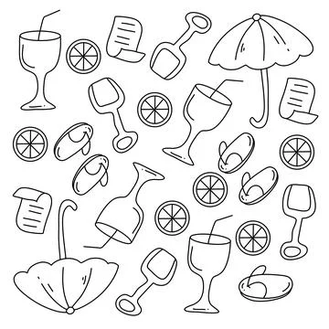 Summer icons doodle set vector design Illustrazione stock