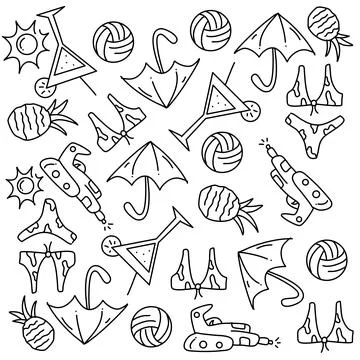 Summer icons doodle set vector design Illustrazione stock