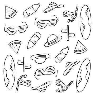 Summer icons doodle set vector design Stock-Illustration