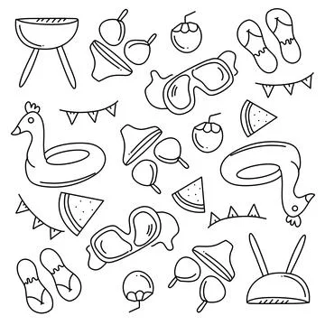 Summer icons doodle set vector design Stock Illustration