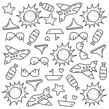 Summer icons doodle set vector design Stock-Illustration