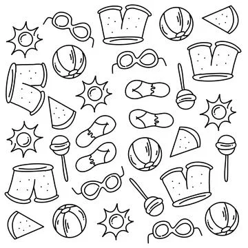 Summer icons doodle set vector design Stock Illustration