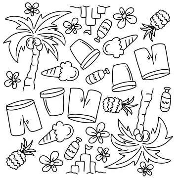 Summer icons doodle set vector design Stock-Illustration
