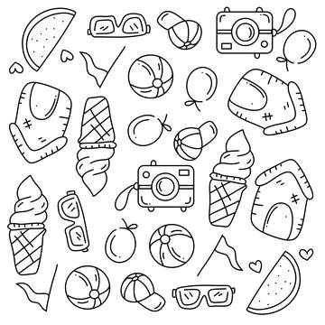 Summer icons doodle set vector design Stock Illustration
