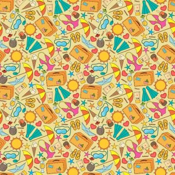 Summer icons seamless pattern Illustrazione stock
