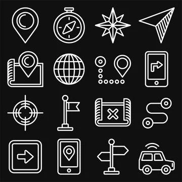 Summer Icons Set on Black Background. Line Style Vector 库存插图