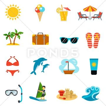 Summer Icons Set Stock Illustrationen