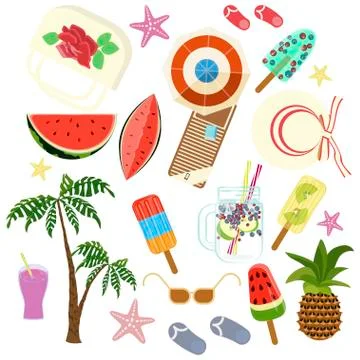Summer icons set. Illustrazione stock