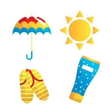 Summer icons, vector cartoon set on the white background Stock Illustration