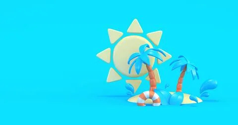 Summer illustration in blue background 3d render Stock Illustration