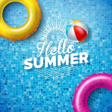 Summer Illustration with Float on Water in the Tiled Pool Background. Vector Stock Illustration