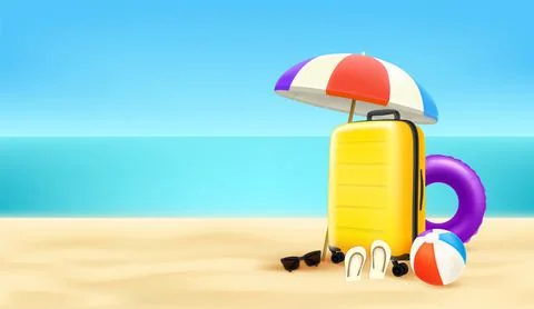 Summer illustration with vacation elements. Horizontal banner with copy space Stock-Illustration