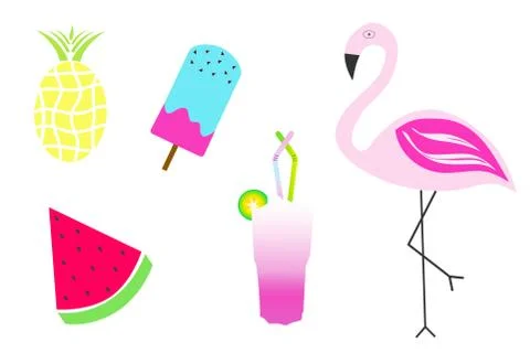 Summer illustration - vector set - flamingo Stock Illustration