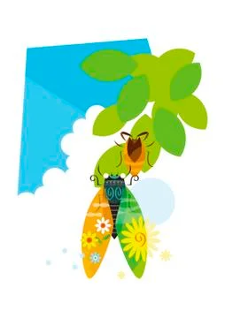 Summer image, Cicada Stock Illustration