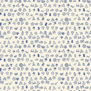 Summer ink doodle seamless pattern, navy on cream イラスト素材