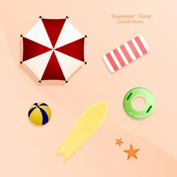 Summer item flat illustration set Stock Illustration