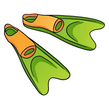 Summer items flippers diving for swimming yellow with green in cartoon style Stock Illustration