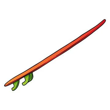 Summer items surfboard orange with red color in cartoon style Stock Illustration
