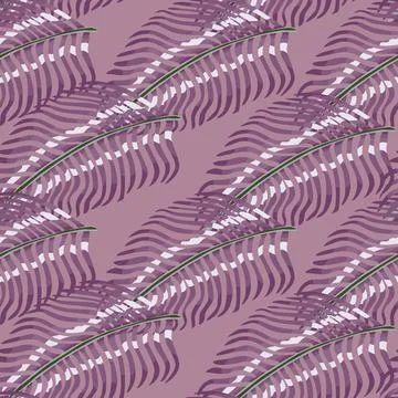 Summer jungle style seamless pattern in purple tones with doodle fern leaf or Stock Illustration