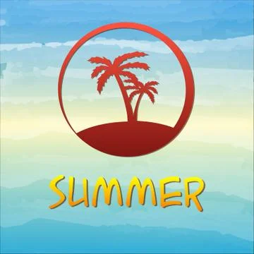 Summer label with palms in circle Stock Illustration