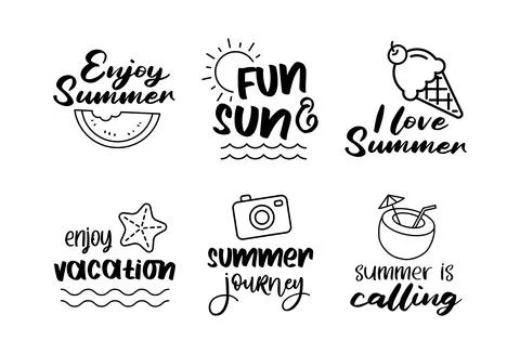 Summer labels set. Retro hand drawn elements for summer vintage style. Illustrazione stock