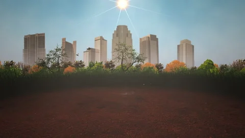 Summer landscape with big buildings in national park in summer day Video stock 166370765