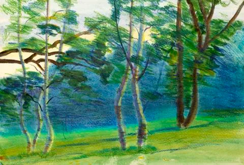 Summer landscape with birch Stock Illustration
