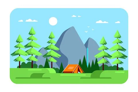 Summer landscape, camping area, flat design illustration Stock Illustration