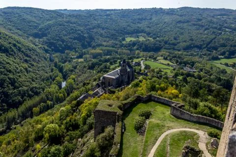 Summer Landscape in the castle of Najac Stock Photos