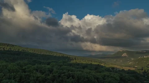 Summer Landscape Clouds Moving Over Mountain Forest Stock Footage 67565748