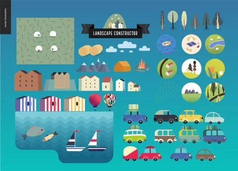 Summer landscape constructor イラスト素材