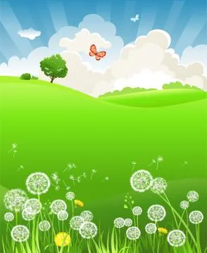 Summer landscape with dandelion Stock Illustration