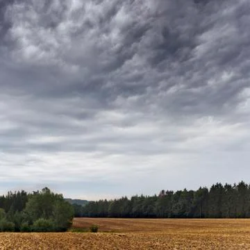 Summer landscape with dramatic cloudy sky Stock Photos