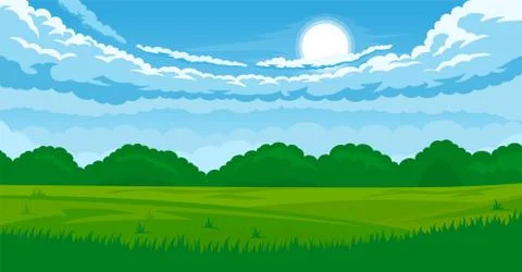 Summer landscape with fields and green hills Stock Illustration