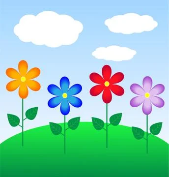 Summer landscape with flowers Stock Illustration