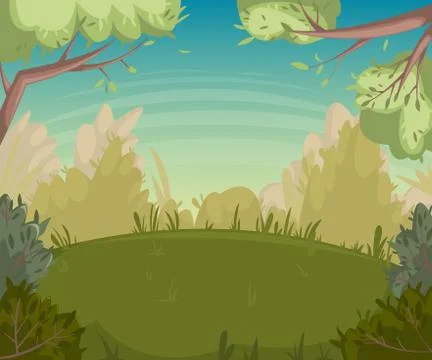 Summer landscape. Forest clearing with trees and bushes. Stock Illustration