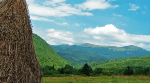 Summer landscape with hut Stock Footage 12189628
