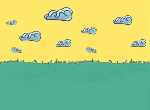 Summer landscape Illustration with clouds in flat style. Stock Illustration