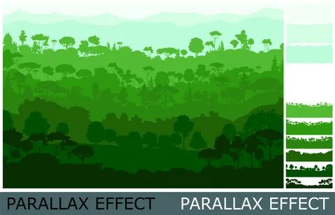 Summer landscape. Image from layers for overlay with parallax effect. Mountai 스톡 일러스트