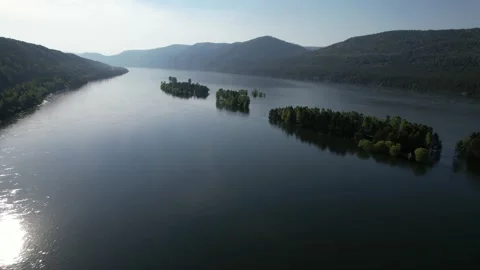 Summer landscape, islands on the river Stock Footage 156257502