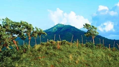 Summer landscape of mountain peaks in front of cloudy sky. Stock Footage 312232139
