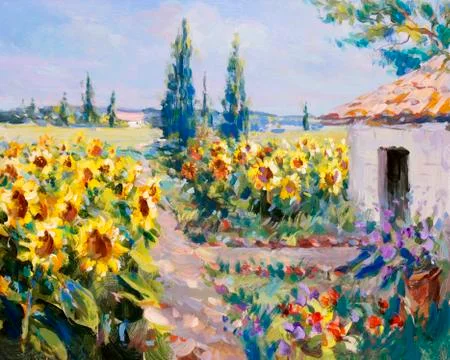 Summer landscape painting Stock Illustration