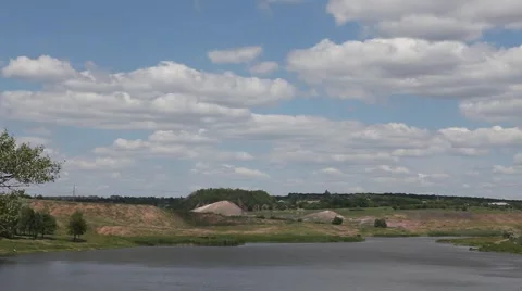 Summer landscape with river and blue sky Stock Footage 5963944
