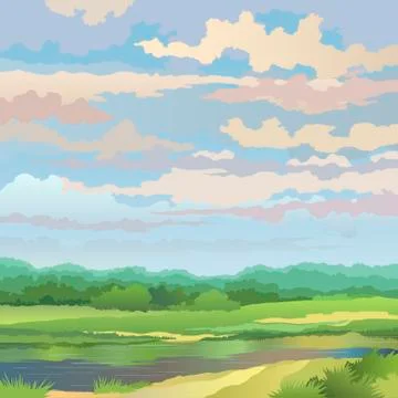 Summer landscape with river Stock Illustration