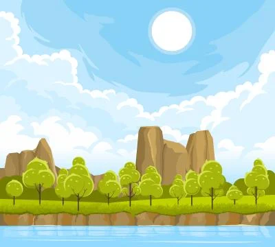 Summer landscape with river Stock Illustration